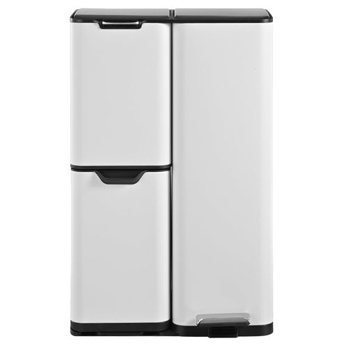 Poubelle De Cuisine Tri Sélectif Haja Blanc Acier Inoxydable 60l