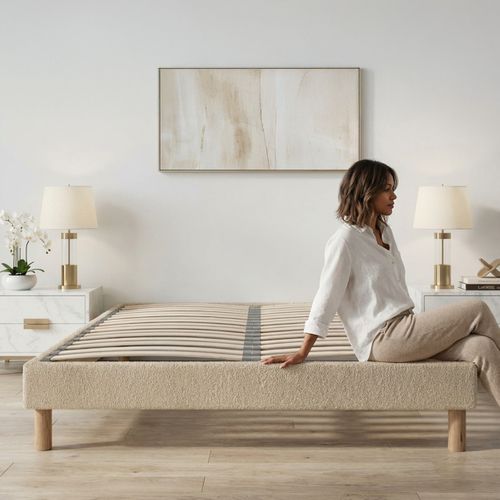 Sommier à Lattes Laine Bouclée Taupe Bianca - 160 X 200 Cm