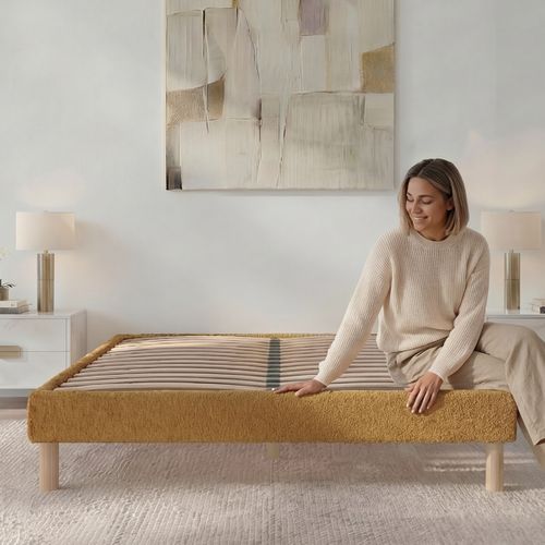 Sommier à Lattes Laine Bouclée Jaune Bianca - 160 X 200 Cm