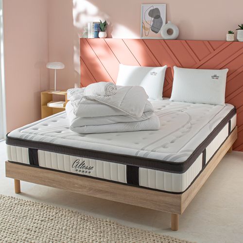 Matelas Altesse Mousse  Accueil Mémoire De Forme+ Sommier Bois + Accessoires - 90 X200 Cm