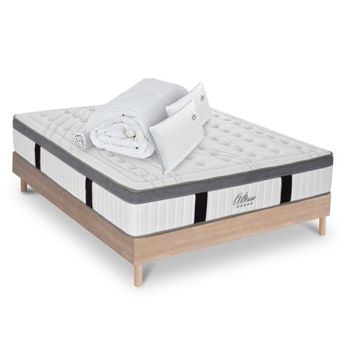 Matelas Altesse Mousse  Accueil Mémoire De Forme+ Sommier Bois + Accessoires - 90 X200 Cm