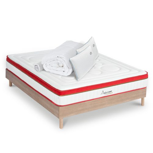 Matelas Suprême Mousse Haute Densité Accueil Mémoire De Forme+ Sommier + Accessoires - 140 X 200 Cm