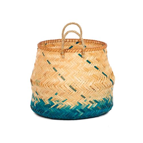 Panier Bambou Naturel Et Bleu