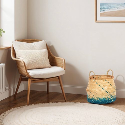 Panier Bambou Naturel Et Bleu