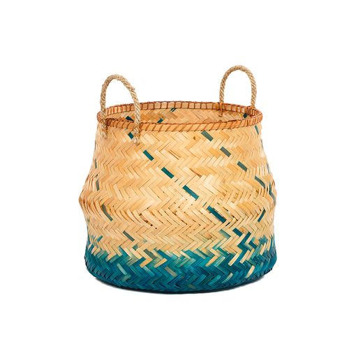 Panier Bambou Naturel Et Bleu