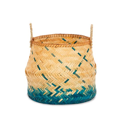 Panier Bambou Naturel Et Bleu