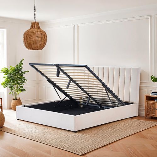 Lit Coffre Giulia Velours Beige 90x200 Cm