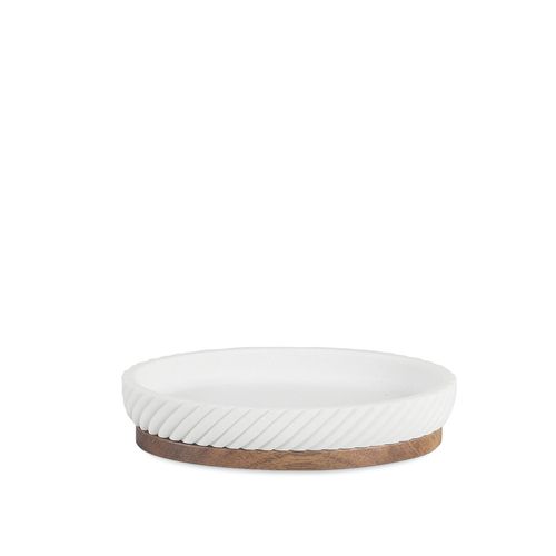 Porte-savon - Résine Blanche Et Bois - Ascoli