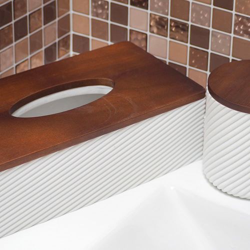 Boîte à Mouchoir - Résine Blanche Et Bois - Ascoli