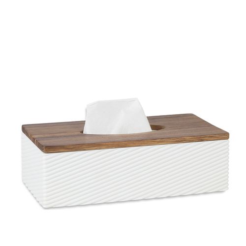 Boîte à Mouchoir - Résine Blanche Et Bois - Ascoli