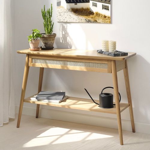 Console 2 Plateaux 1 Tiroir - Bois Et Rotin - Capri