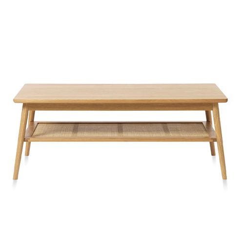 Table Basse 2 Plateaux 120 Cm - Bois Et Rotin - Capri