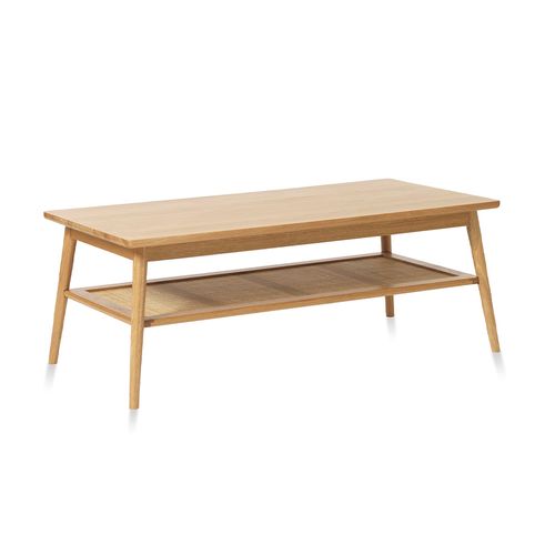 Table Basse 2 Plateaux 120 Cm - Bois Et Rotin - Capri