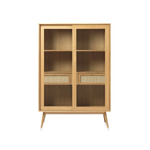 Meuble Vitrine 2 Portes 2 Tiroirs - Bois Et Rotin - Capri