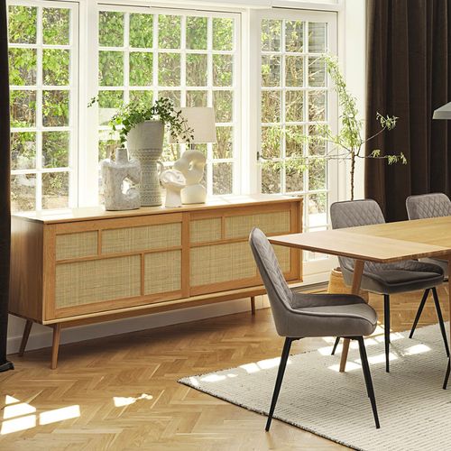 Buffet 2 Portes 180 Cm - Bois Et Rotin - Capri