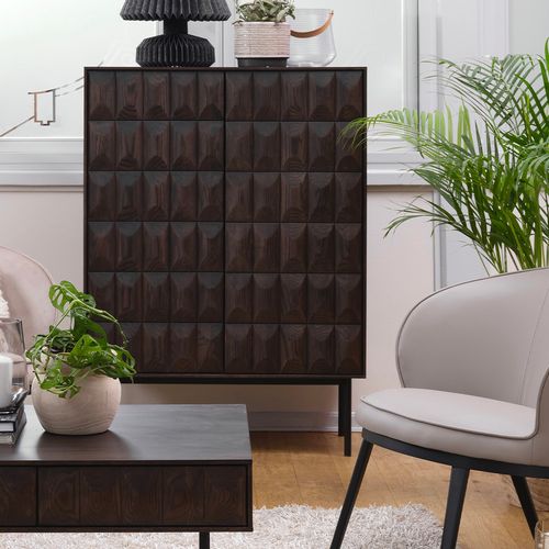 Buffet Haut 2 Portes 2 Tiroirs Bois Foncé 90x130x44,8 Cm