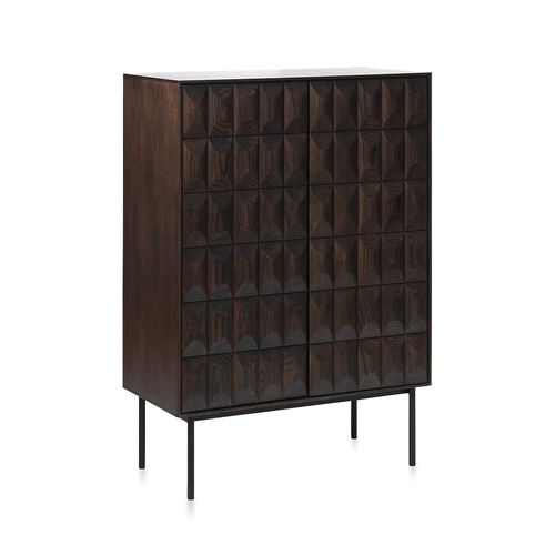 Buffet Haut 2 Portes 2 Tiroirs Bois Foncé 90x130x44,8 Cm