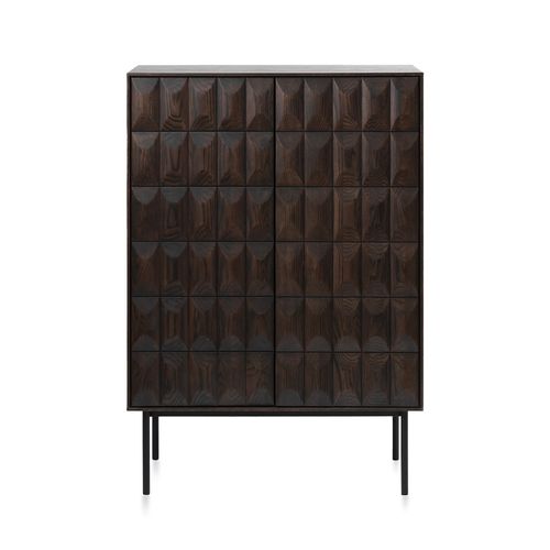 Buffet Haut 2 Portes 2 Tiroirs Bois Foncé 90x130x44,8 Cm