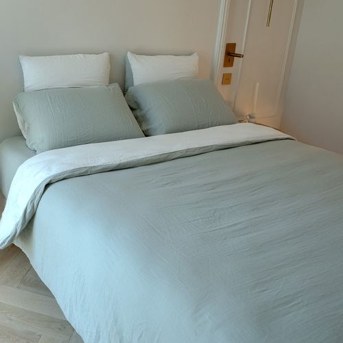 Housse De Couette Réversible Gaze De Coton Vert Sauge/écru 220x240 Cm