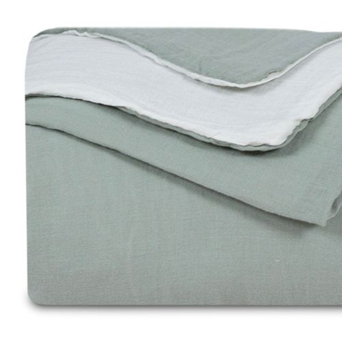 Housse De Couette Réversible Gaze De Coton Vert Sauge/écru 240x260 Cm