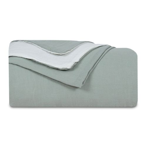 Housse De Couette Réversible Gaze De Coton Vert Sauge/écru 240x260 Cm