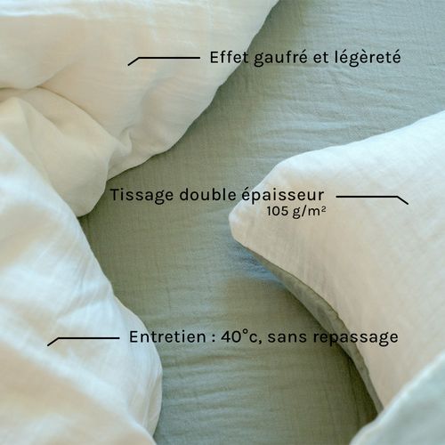 Parure De Lit Réversible 160 Cm Gaze De Coton Vert Sauge/écru