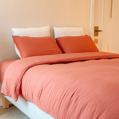 Housse De Couette Gaze De Coton Terracotta 240x260 Cm