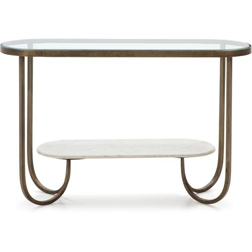 Console 122x39x76 Verre/marbre Blanc/métal Doré