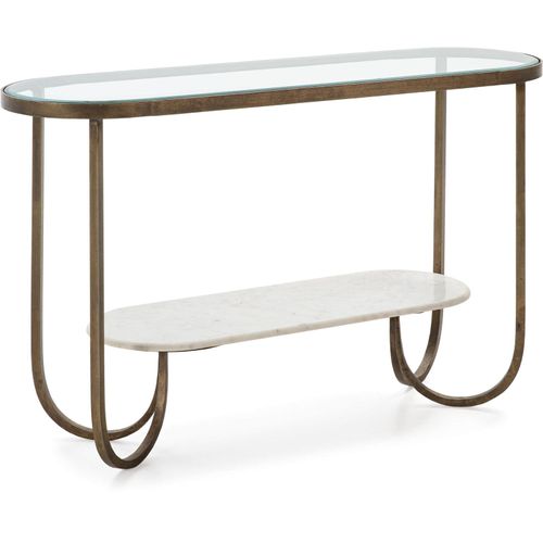Console 122x39x76 Verre/marbre Blanc/métal Doré