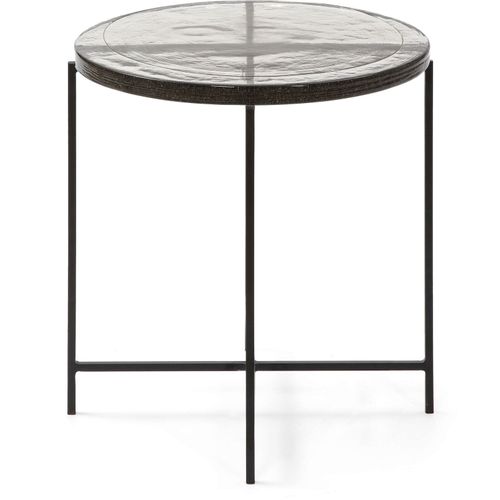 Table D’appoint 46x46x46 Verre Rustique/métal Noir
