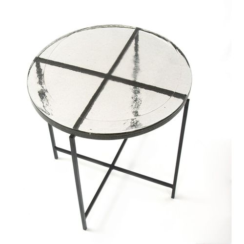 Table D’appoint 46x46x46 Verre Rustique/métal Noir