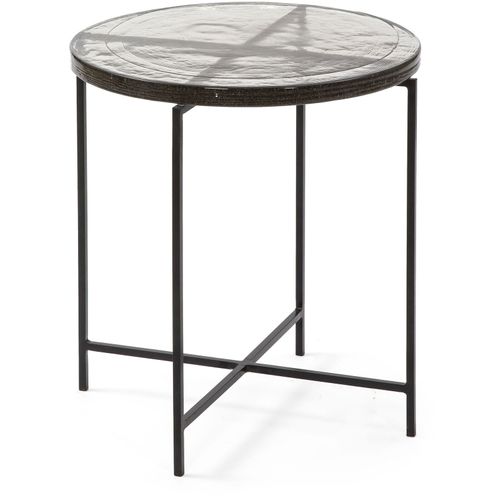 Table D’appoint 46x46x46 Verre Rustique/métal Noir