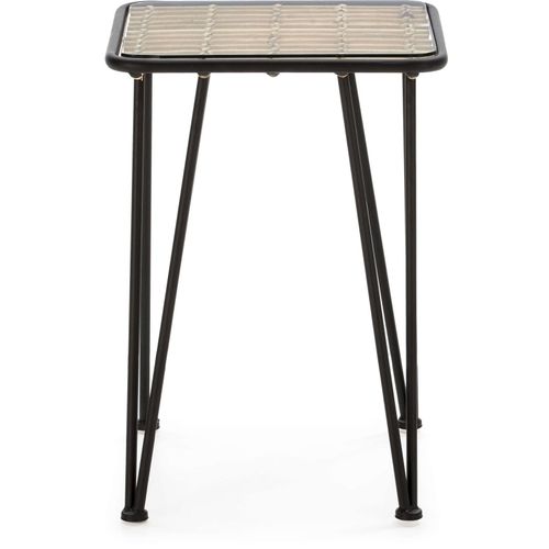 Table D’appoint 41x41x57 Verre/métal Noir/rotin Naturel