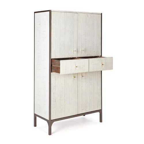 Buffet 100x45x178 Bois Blanc/métal Brun