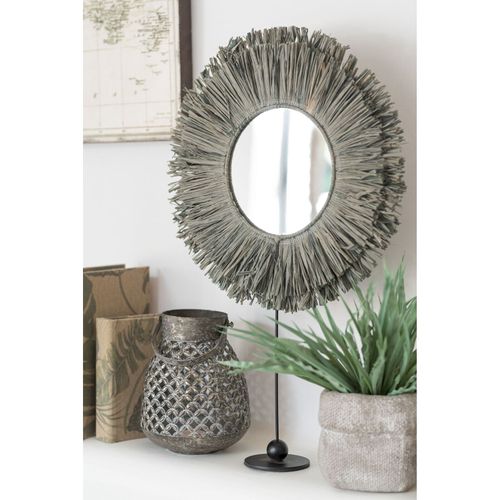 Miroir Gris Raphia 41x9x51cm