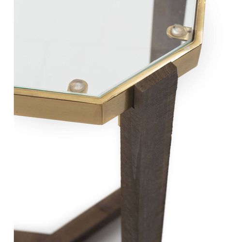 Table D’appoint 60x60x60 Verre/bois/métal Doré