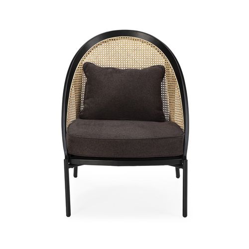 Fauteuil 71x71x95 Toile Brun/rotin Naturel/bois Noir/métal Noir