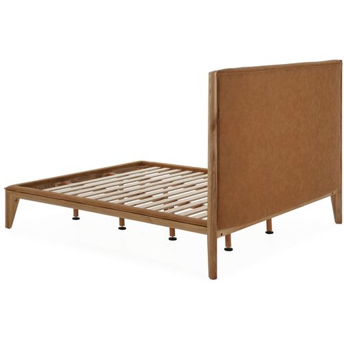 Lit 178x200 Bois Naturel/cuir Synthétique Camel