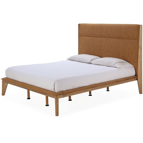 Lit 178x200 Bois Naturel/cuir Synthétique Camel