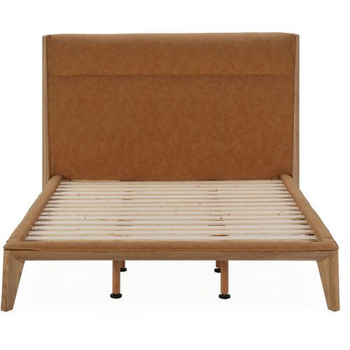 Lit 178x200 Bois Naturel/cuir Synthétique Camel