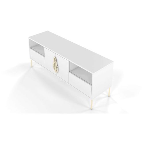 Meuble TV Bois Blanc Et Doré 136x40x60cm