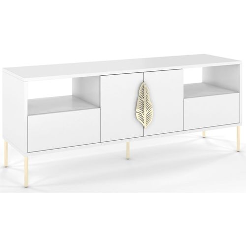 Meuble TV Bois Blanc Et Doré 136x40x60cm