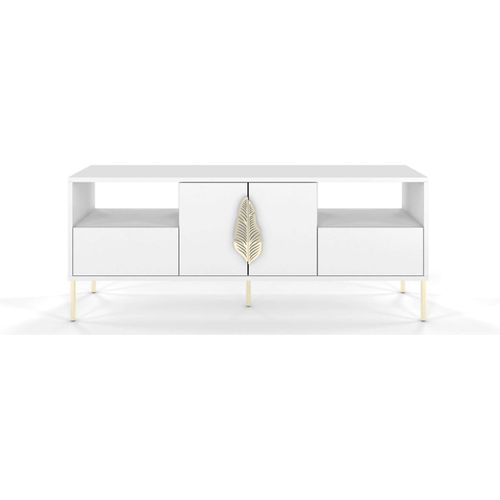 Meuble TV Bois Blanc Et Doré 136x40x60cm