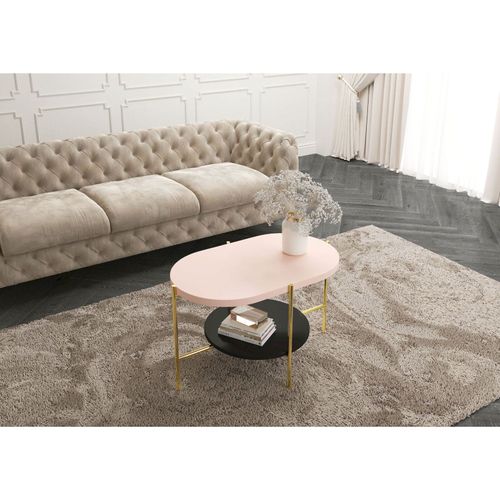 Table Basse Bois Rose, Noir, Base Dorée 80x50x50cm