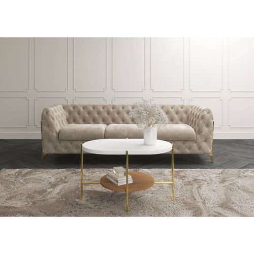 Table Basse Bois Blanc, Chêne, Socle Doré 80x50x50cm