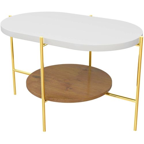 Table Basse Bois Blanc, Chêne, Socle Doré 80x50x50cm