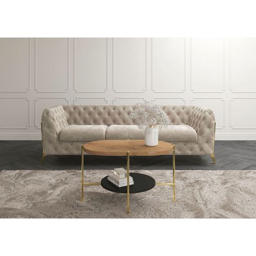 Table Basse Bois Chêne,socle Noir Et Or 80x50x50cm