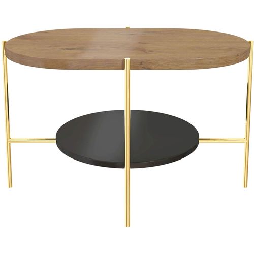 Table Basse Bois Chêne,socle Noir Et Or 80x50x50cm