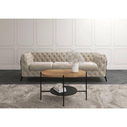 Table Basse Bois Chêne, Noir, Piètement Noir 80x50x50cm