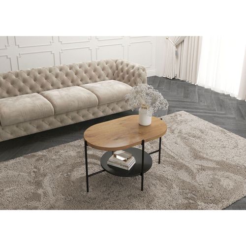 Table Basse Bois Chêne, Noir, Piètement Noir 80x50x50cm